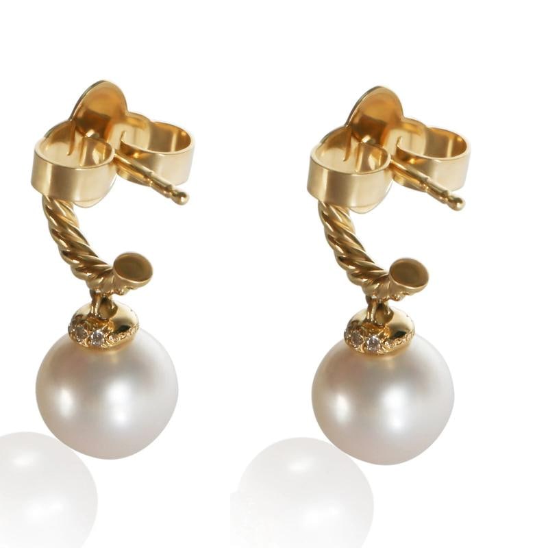 David Yurman Yellow Gold Pearl and Diamond Solari Earrings - 3