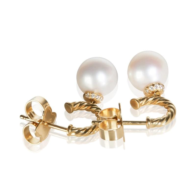David Yurman Yellow Gold Pearl and Diamond Solari Earrings - 4