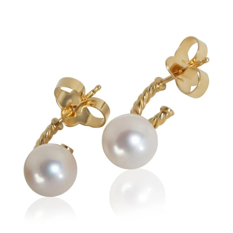 David Yurman Yellow Gold Pearl and Diamond Solari Earrings - 5