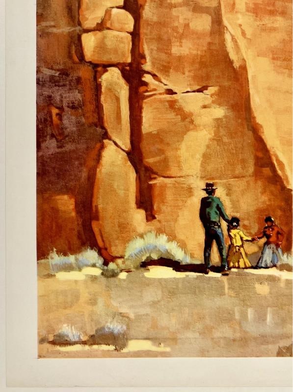 Original Vintage Poster SANTA FE RAILROAD RED CLIFFS Rail Travel Tourism LINEN - 4