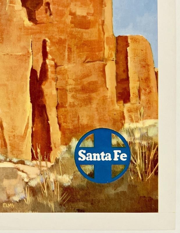 Original Vintage Poster SANTA FE RAILROAD RED CLIFFS Rail Travel Tourism LINEN - 5