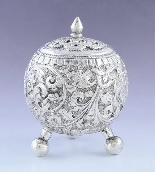 Wonderful 3pc Indian Silver Open Salt Cellar & Shaker Set w/ Cobras - 2