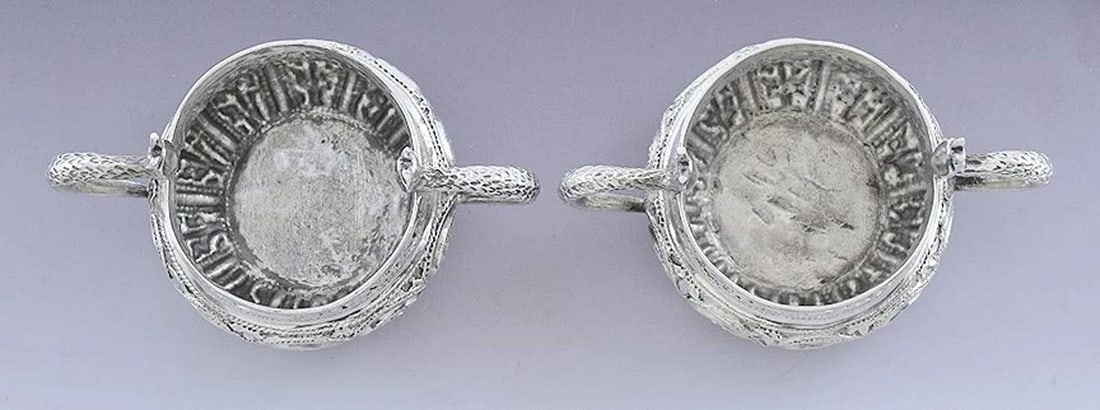 Wonderful 3pc Indian Silver Open Salt Cellar & Shaker Set w/ Cobras - 5