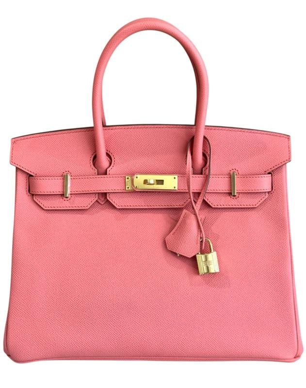 Hermes Birkin 30 Flamingo Pink Epsom Leather Gold Hardware Handbag RARE: 9"H x 12"W x 6"D. Condition: Pre-owned - Excellent,Bag Width: 12 in,Closure: Turn Lock,Bag Height: 9 in,Handle/Strap Color: Pink,Size: 30,Handle Style: Top Handle,Lining Material: Leather,Hardware