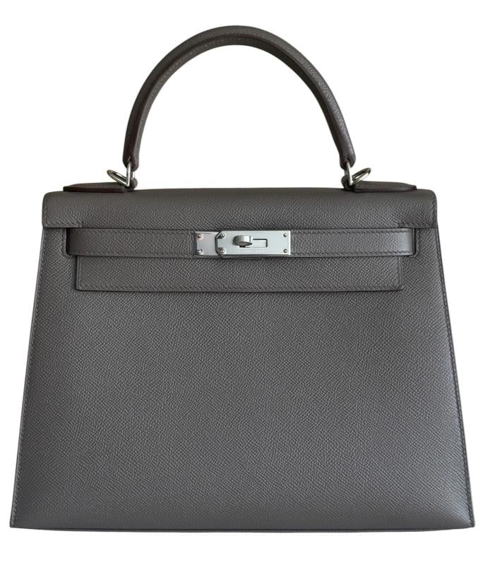 Hermes Kelly 28 Sellier Etain Gray Epsom Leather Palladium Hardware RARE - 2