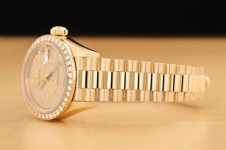 ROLEX LADIES PRESIDENT 69138 FACTORY DIAMOND FULL PAVE 18K YELLOW GOLD WATCH - 4