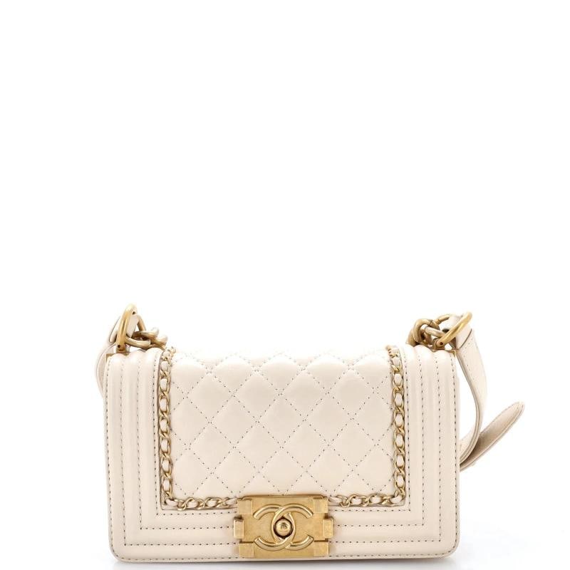 Chanel Jacket Boy Flap Bag Quilted Aged Calfskin Small: Measurements: Handle Drop 11", Height 5", Width 8", Depth 3", Strap Drop 21" . Condition: Pre-owned - Excellent,Brand: Chanel,Exterior Material: Leather,Style: Cross Body Bags,Exterior Color: