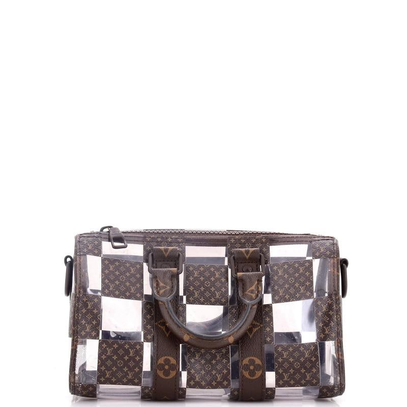 Louis Vuitton Keepall Bandouliere Bag Monogram Chess Coated Canvas and PVC 25: Accessories: Luggage Tag Measurements: Height 6", Width 10", Depth 4.5". Condition: Pre-owned - Good,Brand: Louis Vuitton,Exterior Material: Canvas Coated, Pvc,Style: Bowler,Exterior Color: