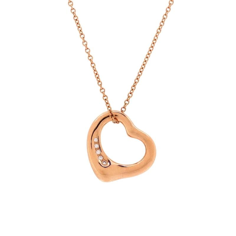 Tiffany & Co. Elsa Peretti Open Heart 5 Diamonds Pendant Necklace 18K Rose Gold: Measurements: Length: 16.00 ", Pendant Length: 14.50 mm, Pendant Width: 16.05 mm . Condition: Pre-owned - Good,Brand: Tiffany & Co.,Main Stone: Diamond,Metal: 18K Rose Gold,Metal Purity: 18K,Style: