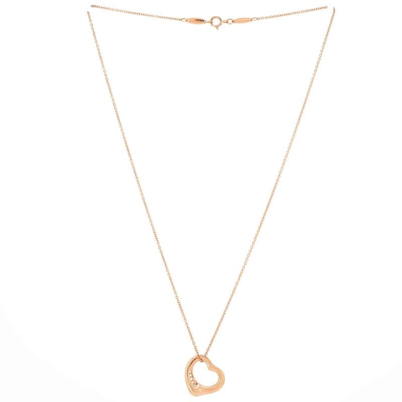 Tiffany & Co. Elsa Peretti Open Heart 5 Diamonds Pendant Necklace 18K Rose Gold - 2