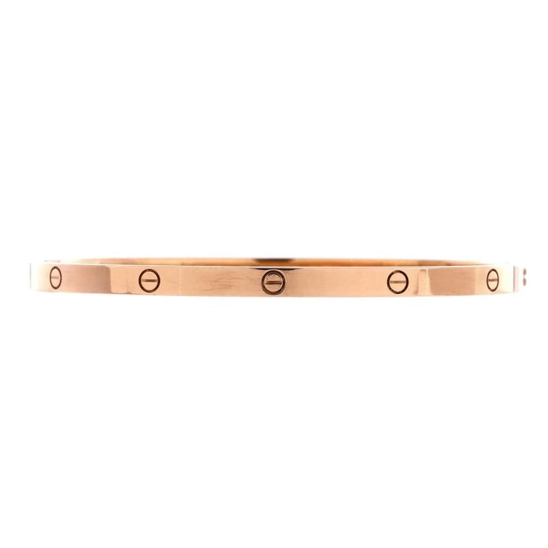 Cartier Love Bracelet 18K Rose Gold Small: Measurements: Circumference: 6.75 ", Width: 3.65 mm . Condition: Pre-owned - Good,Brand: Cartier,Main Stone: Unknown,Metal: 18K Rose Gold,Metal Purity: 18K,Style: Bracelet,Type: Bracelet,Color: Rose
