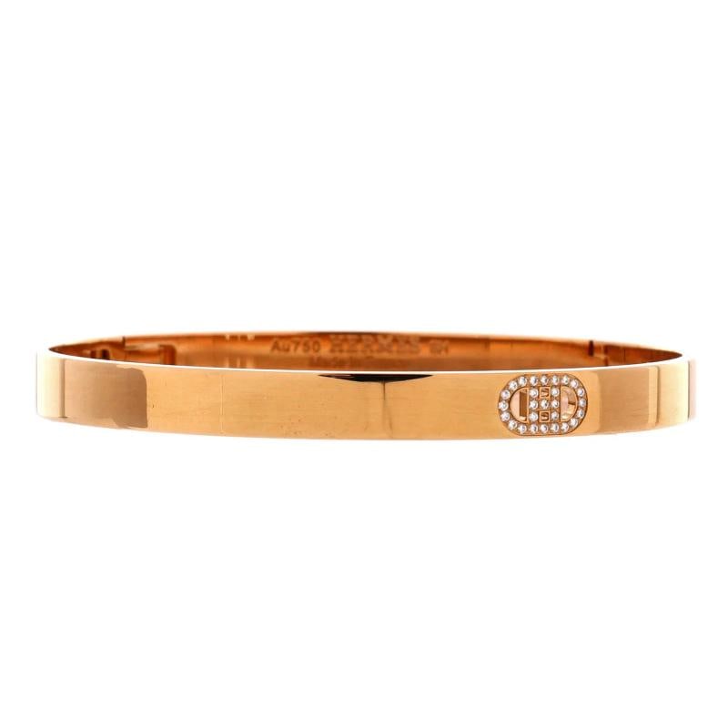 Hermes H d'Ancre Bracelet 18K Rose Gold with Diamonds Small: Measurements: Circumference: 6.00 ", Width: 5.50 mm Measurements: Circumference: 6.00 ", Width: 5.50 mm . Condition: Pre-owned - Good,Brand: Hermes,Main Stone: Diamond,Metal: 18K Rose Gold,Metal