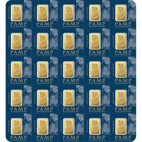 25x1 gram Gold Bar - PAMP Suisse - Fortuna - 999.9 Fine in Sealed Assay: Country of Origin: Switzerland,Certification: Uncertified,Coin: Gold Bars,Strike Type: Business,Brand/Mint: Pamp Suisse,Fineness: 0.9999,Total Precious Metal Content: 25 g,Composition: Gold,Shape: