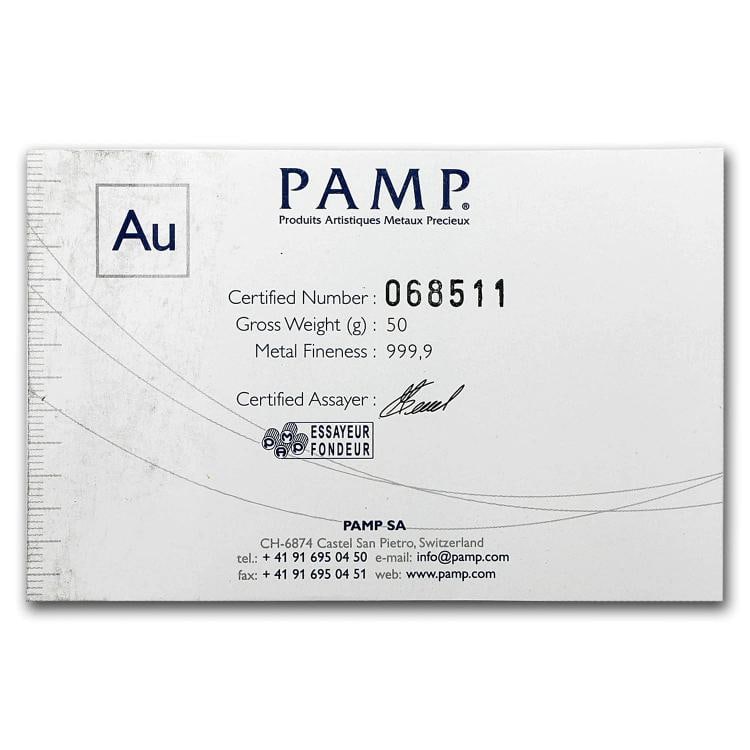 50 gram Gold Bar - PAMP Suisse (Cast, w/Assay) - 3