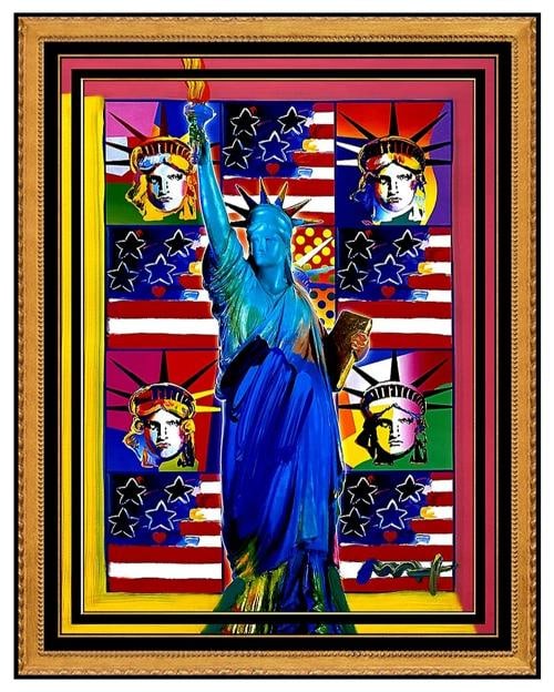 PETER MAX Signed Original Painting Framed: measures 24" x 18" (28" x 22" with the painted borders), and, is elaborately custom framed under UV-Plexi. The framed dimensions are approx. 36" X 30". Artist: Peter Max,Signed: Yes,Date of Creation:
