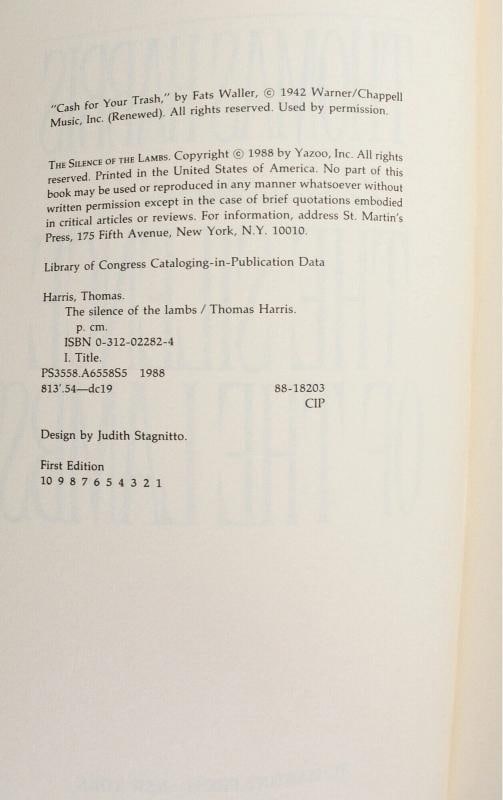 The Silence of the Lambs ~ SIGNED by THOMAS HARRIS ~ Signed First ~ 1st 1988 - 6