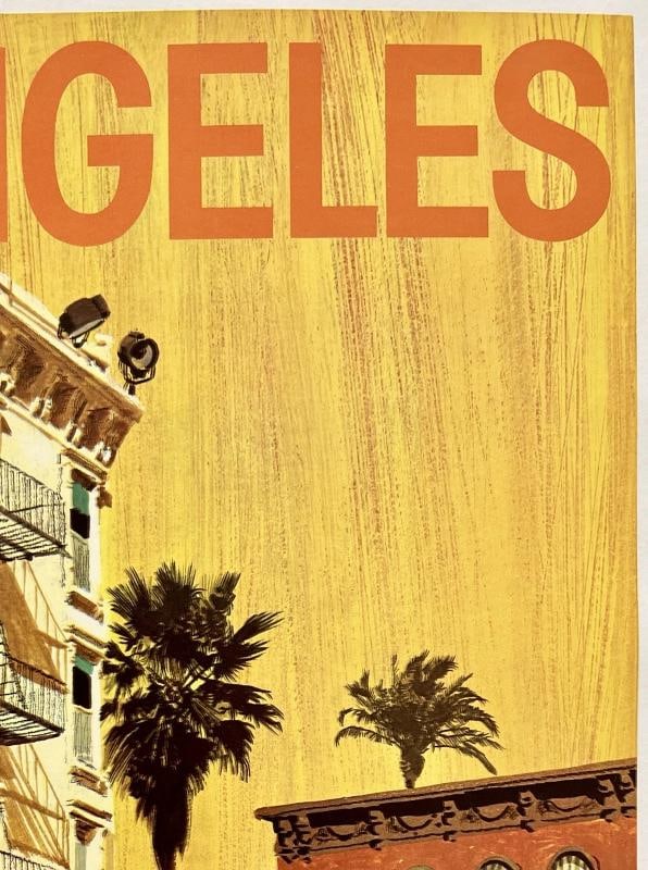 Original Vintage Poster LOS ANGELES AMERICAN AIRLINES LINEN - 3