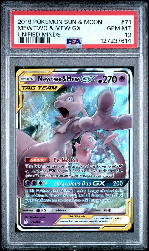 2019 POKEMON SUN & MOON UNIFIED MINDS #71 MEWTWO & MEW GX PSA 10 (1 of 2)