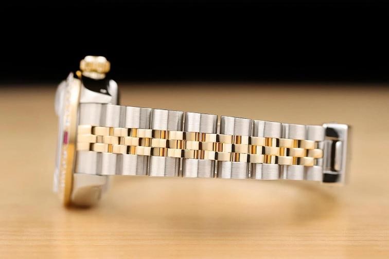 ROLEX LADIES DATEJUST 69173 BLACK FACTORY DIAMOND DIAL 18K GOLD STEEL RUBY WATCH - 5