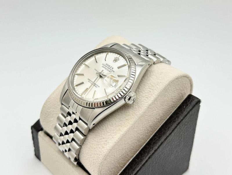 Rolex Datejust 16014 36mm Silver Dial 18k White Gold Bezel Steel Box Paper - 3