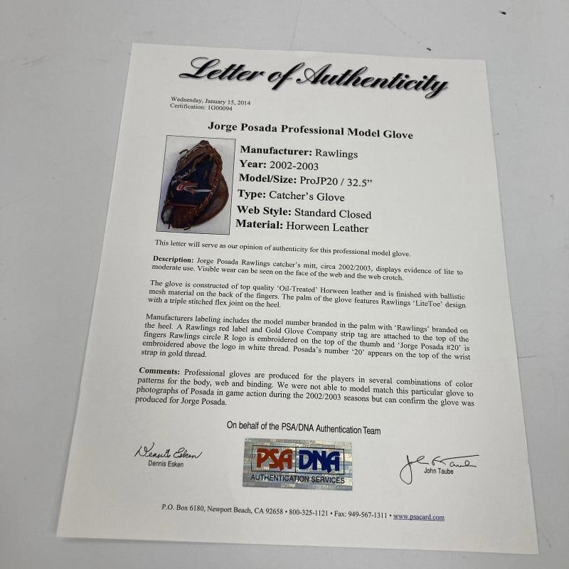 Jorge Posada Signed 2003 Game Used Baseball Glove Mitt PSA DNA & JSA COA - 5