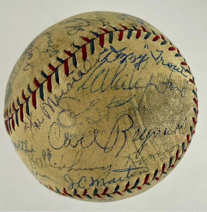 Babe Ruth, Lou Gehrig, Mickey Mantle & Roger Maris Signed Baseball (PSA LOA) - 5