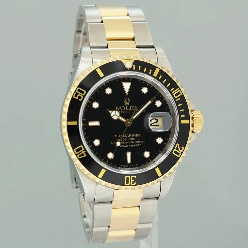 MINT Rolex Submariner 16613LN Gold Two Tone Yellow Gold Black Watch Box - 3
