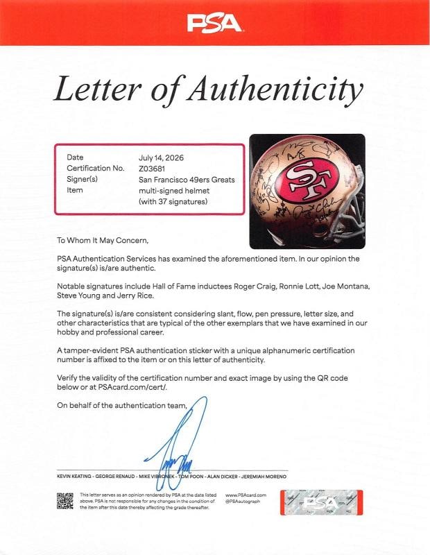 49ers Legends (37) Montana, Young, Rice, Clark +33 Signed F/S Proline Helmet PSA - 8