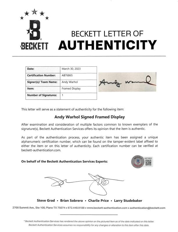 Andy Warhol Authentic Signed & Framed 2.5x7.5 Cut Signature (Beckett LOA) - 3