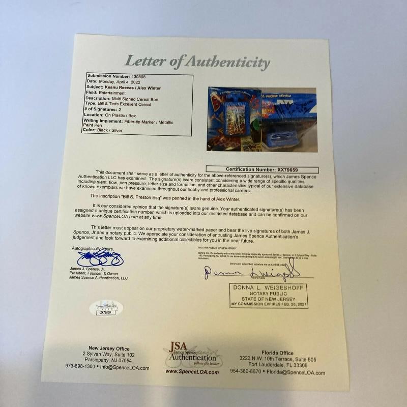 Keanu Reeves Alex Winter Bill & Ted's Excellent Adventure Signed Cereal Box JSA - 7