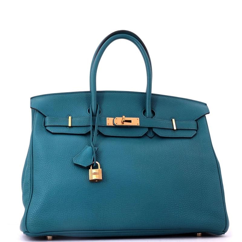 Hermes Birkin Handbag Blue Clemence with Gold Hardware 35 - 2