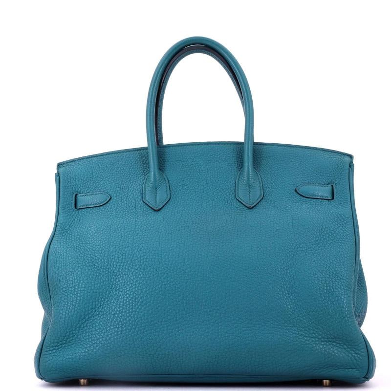 Hermes Birkin Handbag Blue Clemence with Gold Hardware 35 - 3