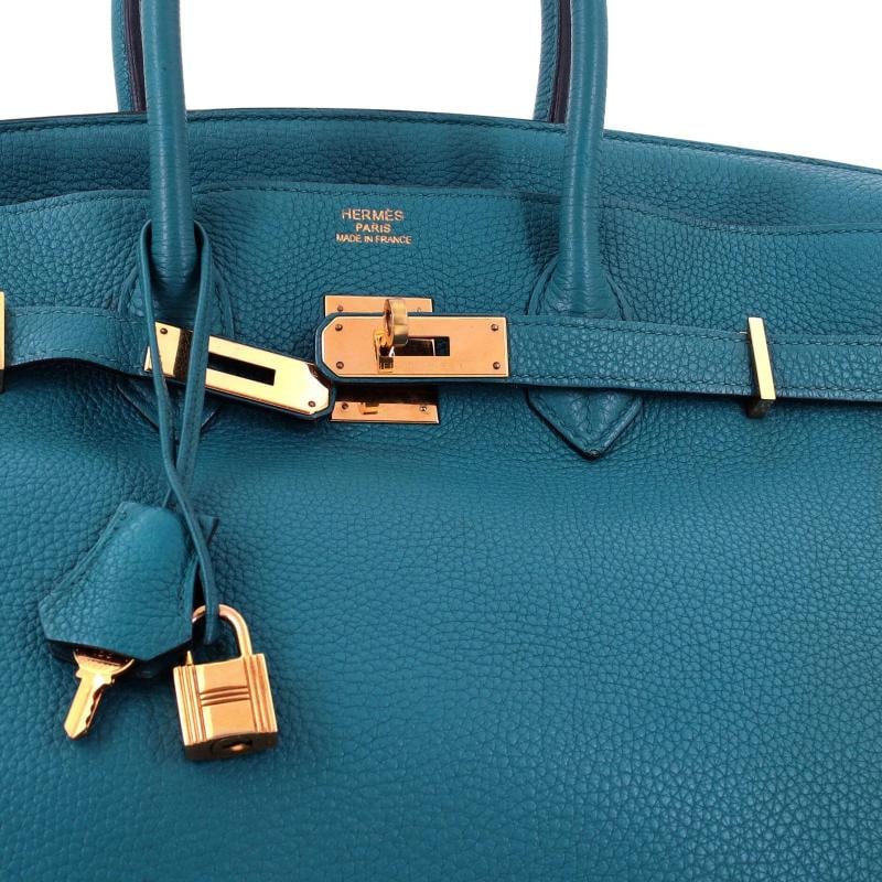 Hermes Birkin Handbag Blue Clemence with Gold Hardware 35 - 6