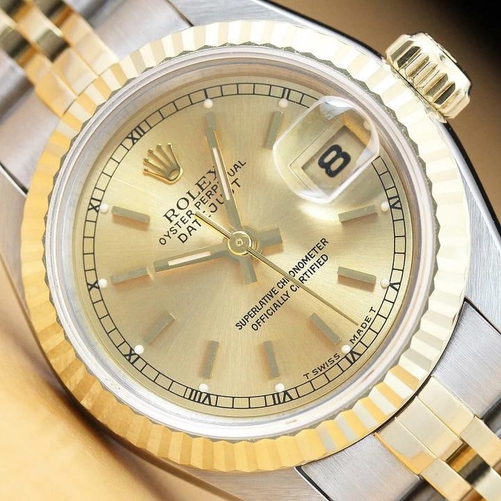 ROLEX LADIES DATEJUST 69173 2 TONE CHAMPAGNE DIAL 18K YELLOW GOLD STEEL WATCH: Condition: Pre-owned - Excellent,Bezel Color: Gold,Max Wrist Size: 6.26-6.75 in,Number of Jewels: 29 Jewels,Indices: Stick Indexes, 12-Hour Dial,Band: Rolex Two Tone Jubilee Bracelet,Bezel: Rolex 18K 