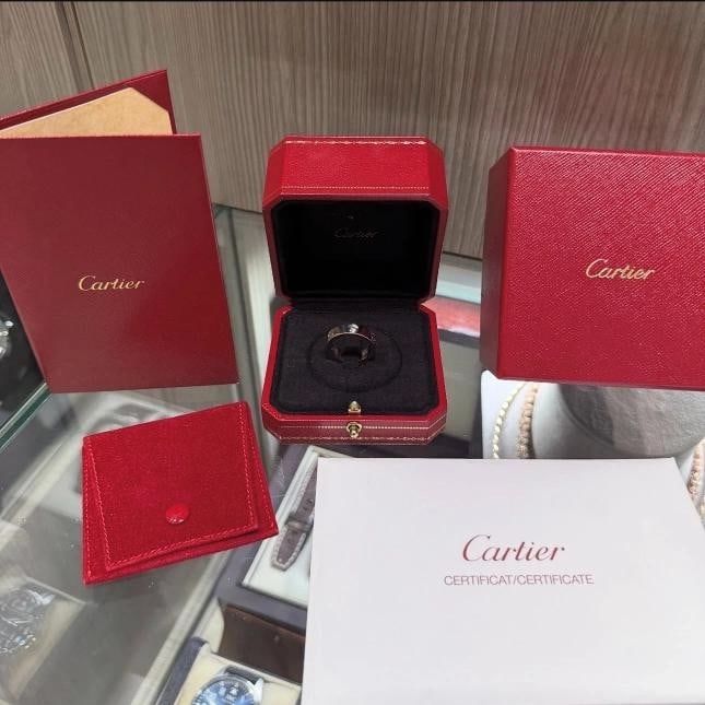 Cartier Love 18K White Gold 3 Diamond 5.5 mm Love Ring Size 53/6.5 Gram Wt. 9.6: Size: 6 Ã‚Â½ (53) . Condition: Pre-owned - Excellent,Number of Diamonds: 3,Signed: Yes,Color: White,Main Stone Color: White/Colorless,Metal: White Gold,Main Stone: Diamond,Brand: