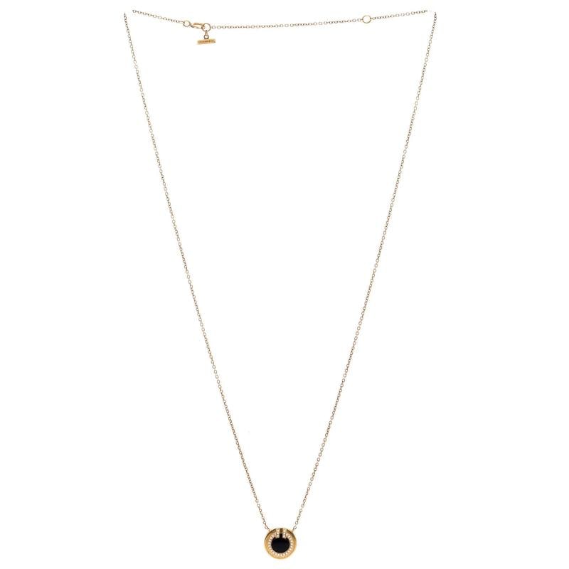 Tiffany & Co. T Circle Pendant Necklace 18K Yellow Gold with Onyx and Diamonds - 2