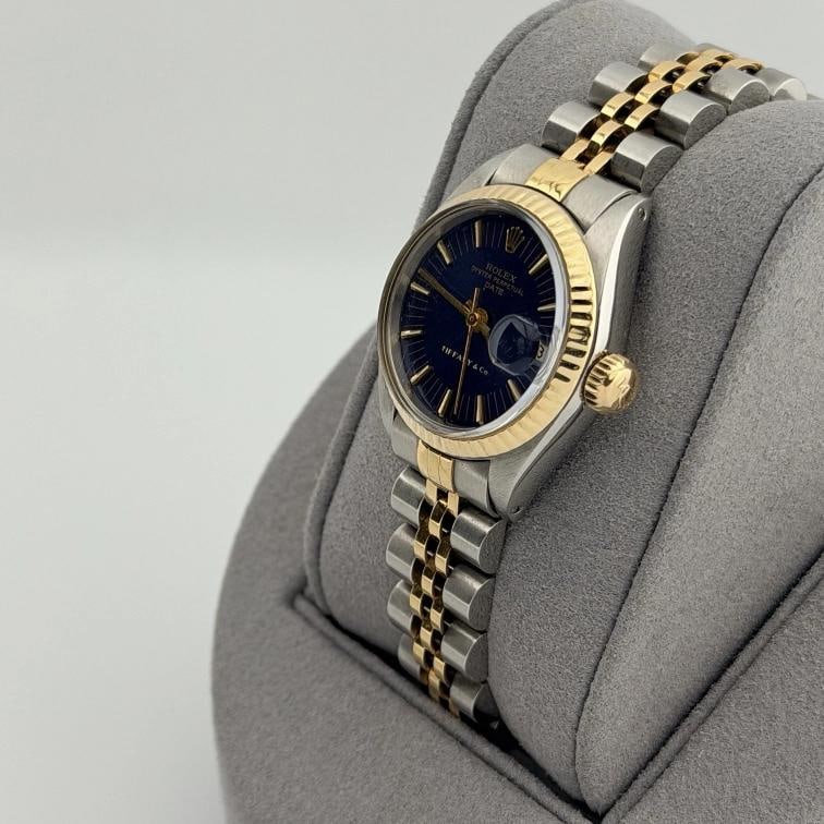 Rolex Ladies Date 6917 26mm Blue Tiffany & Co Stamped Dial 18k Yellow Gold Steel - 7