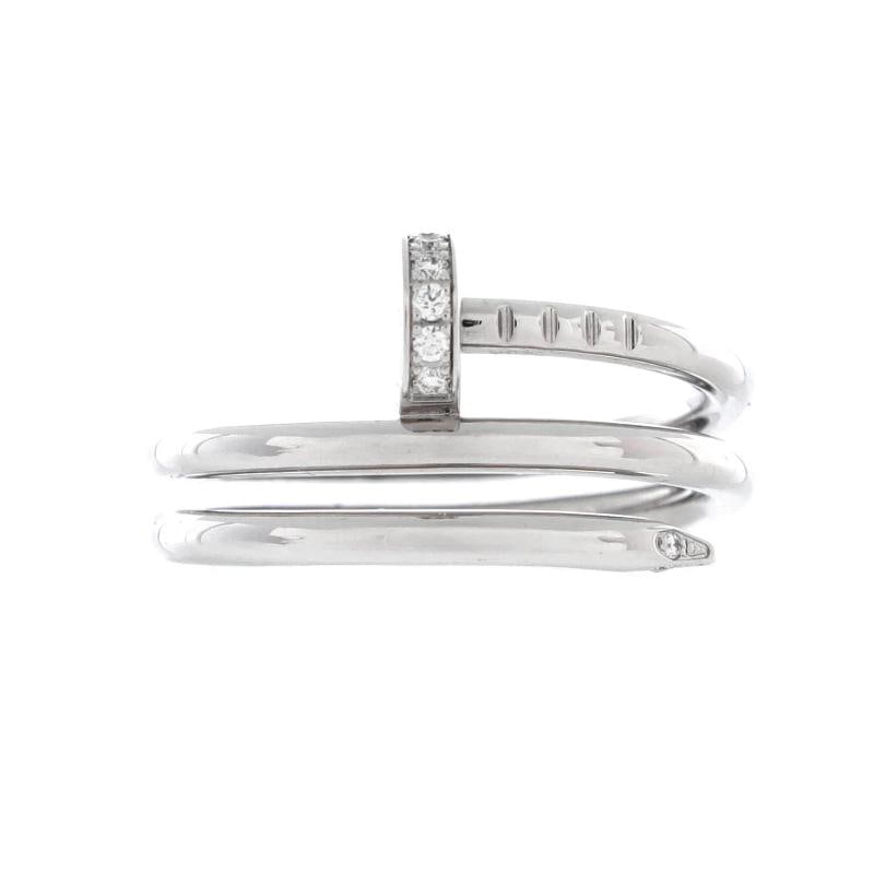 Cartier Juste un Clou Double Ring 18K White Gold and Diamonds Small: Measurements: Size: 5.75 - 51, Width: 11 mm . Condition: Pre-owned - Good,Brand: Cartier,Main Stone: Diamond,Metal: 18K White Gold,Metal Purity: 18K,Ring Size: 5.75 - 51,Type: Ring,Color: White Gold,S