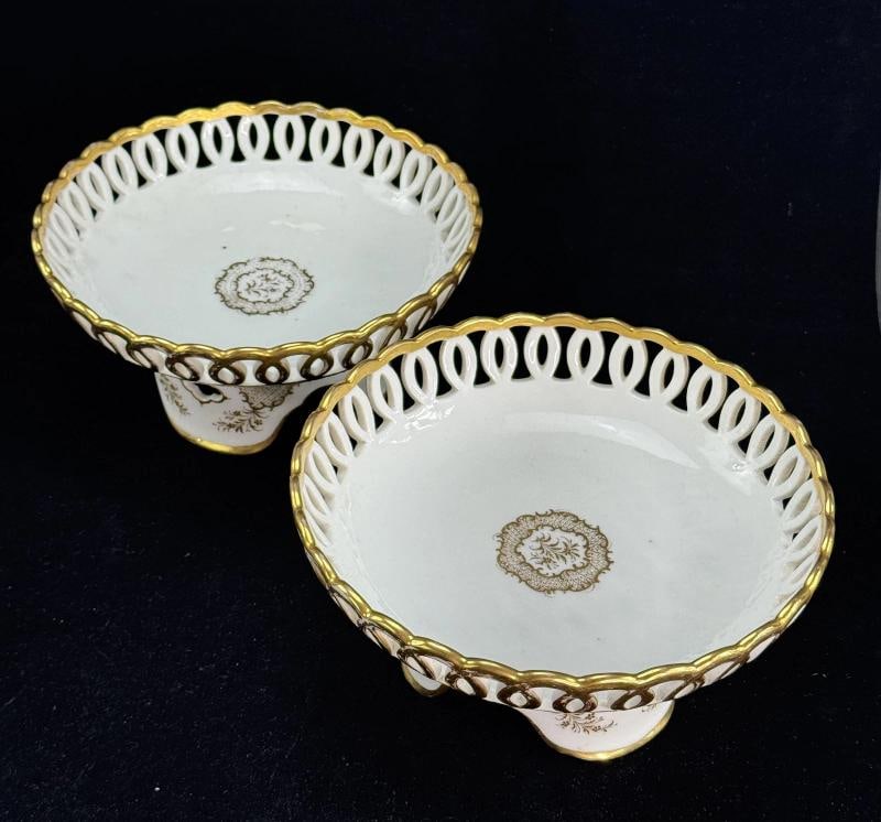 Antique French Paris Porcelain AndrÃƒÂ© et Cie Pair Purple Gilded Floral Compote (1 of 6)