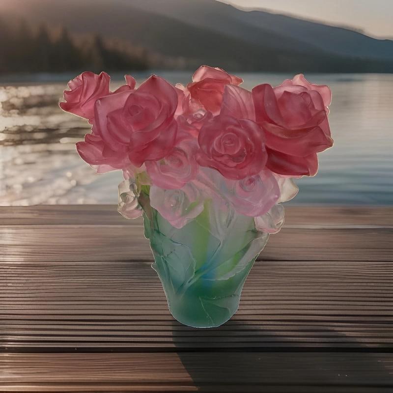 Crystal Rose Vase Multi Color H8Ã¢â‚¬Â? Green Multi Harvey Art Glass  - 3