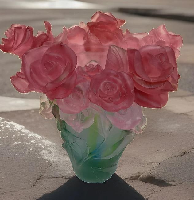 Crystal Rose Vase Multi Color H8Ã¢â‚¬Â? Green Multi Harvey Art Glass  - 4