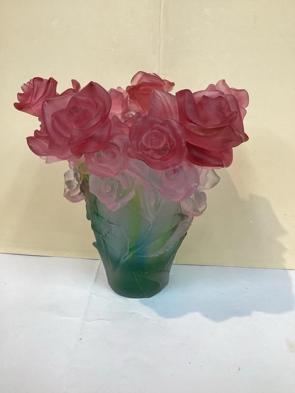 Crystal Rose Vase Multi Color H8Ã¢â‚¬Â? Green Multi Harvey Art Glass  - 5