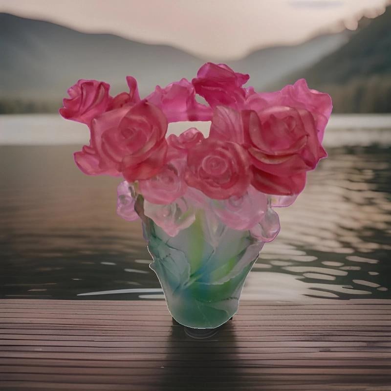 Crystal Rose Vase Multi Color H8Ã¢â‚¬Â? Green Multi Harvey Art Glass  - 7