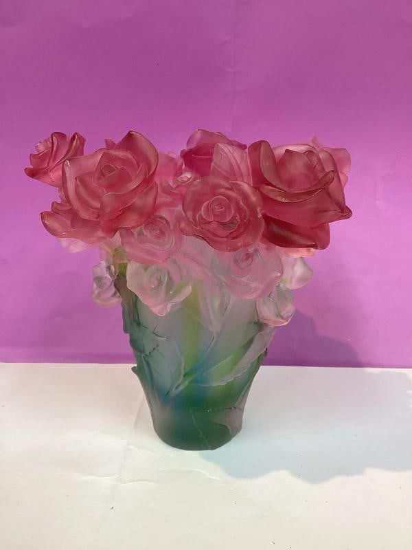 Crystal Rose Vase Multi Color H8Ã¢â‚¬Â? Green Multi Harvey Art Glass  - 8