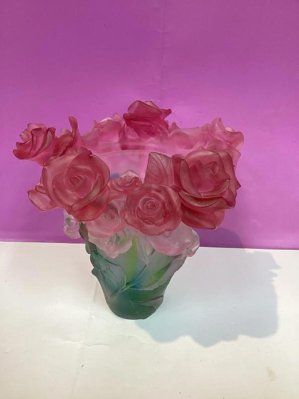 Crystal Rose Vase Multi Color H8Ã¢â‚¬Â? Green Multi Harvey Art Glass  - 9