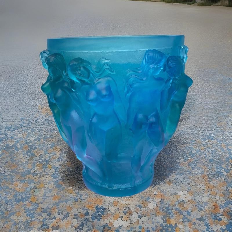 Lalique Style Naked Ladies Light Blue Crystal Vase h10Ã¢â‚¬Â? Heavy 1 - 3