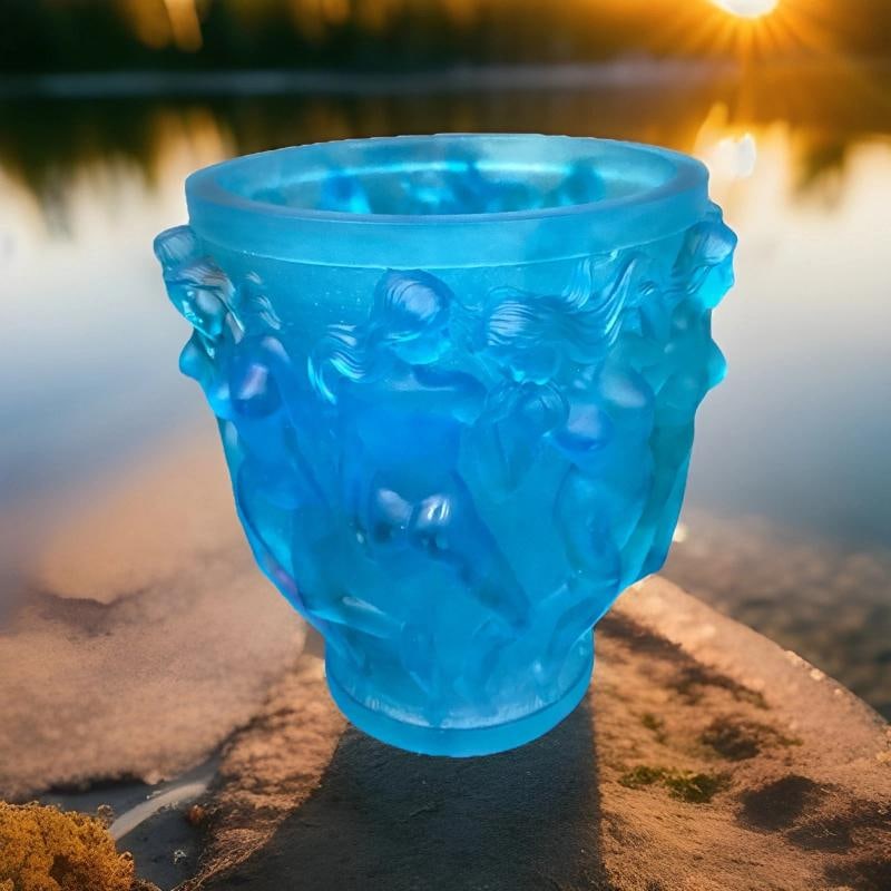 Lalique Style Naked Ladies Light Blue Crystal Vase h10Ã¢â‚¬Â? Heavy 1 - 4