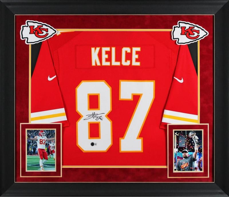 Chiefs Travis Kelce Authentic Signed Red Nike Limited Framed Jersey BAS Witness: Player: Travis Kelce,Product: Jersey,Original/Reprint: Original,Team: Kansas City Chiefs,Autograph Authentication: Beckett,PRODUCT_COA: Beckett,PRODUCT_SIGNED_BY_NAME: Travis