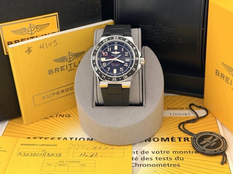 Breitling Superocean GMT A32380 41mm Black Dial Stainless Steel Box Papers: Condition: Pre-owned - Excellent,Bezel Color: Black,Year Manufactured: 2010-2019,Band/Strap: Two-Piece Strap,Case Color: Silver,Department: Men,Watch Shape: Round,Style: Classic, Luxury, Sport,Case Si