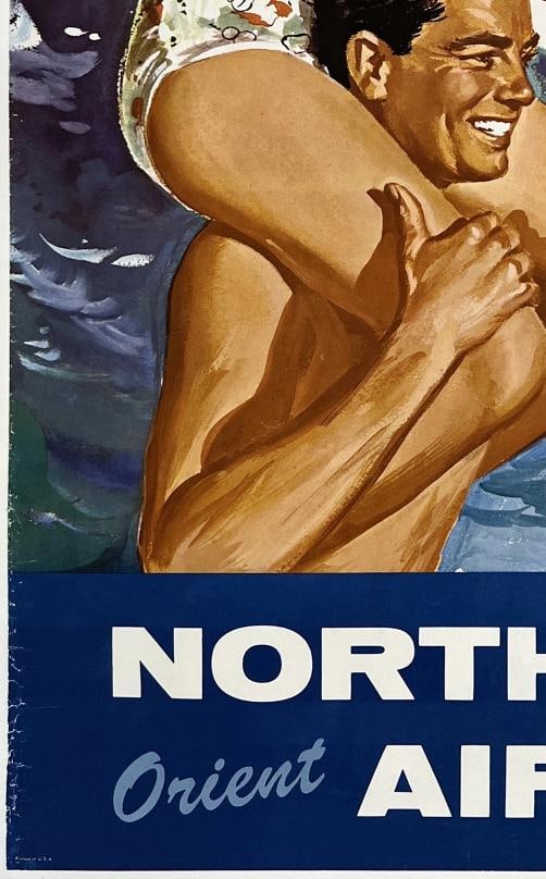 Original Vintage Poster HAWAII NORTHWEST ORIENT AIRLINES Airline Travel LINEN - 4